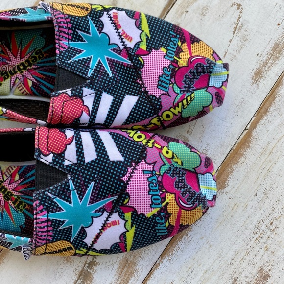 BOBS by Skechers Memory Foam slip-on shoes comic book pop art colorful EUC sz 7 - Picture 4 of 11